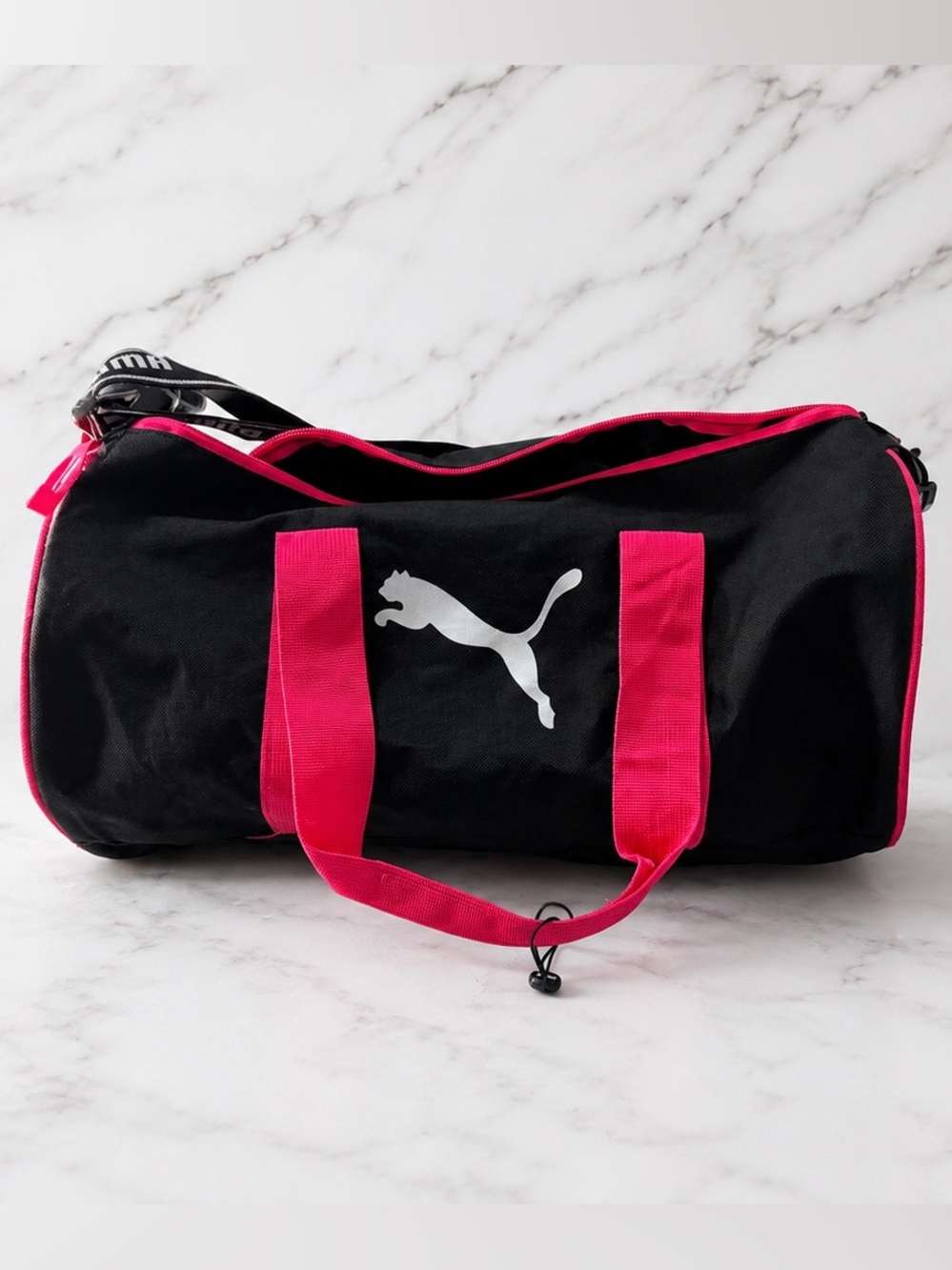 Puma Duffel Gym Bag Tote with Hot Pink Trim Travel Shoulder Bag